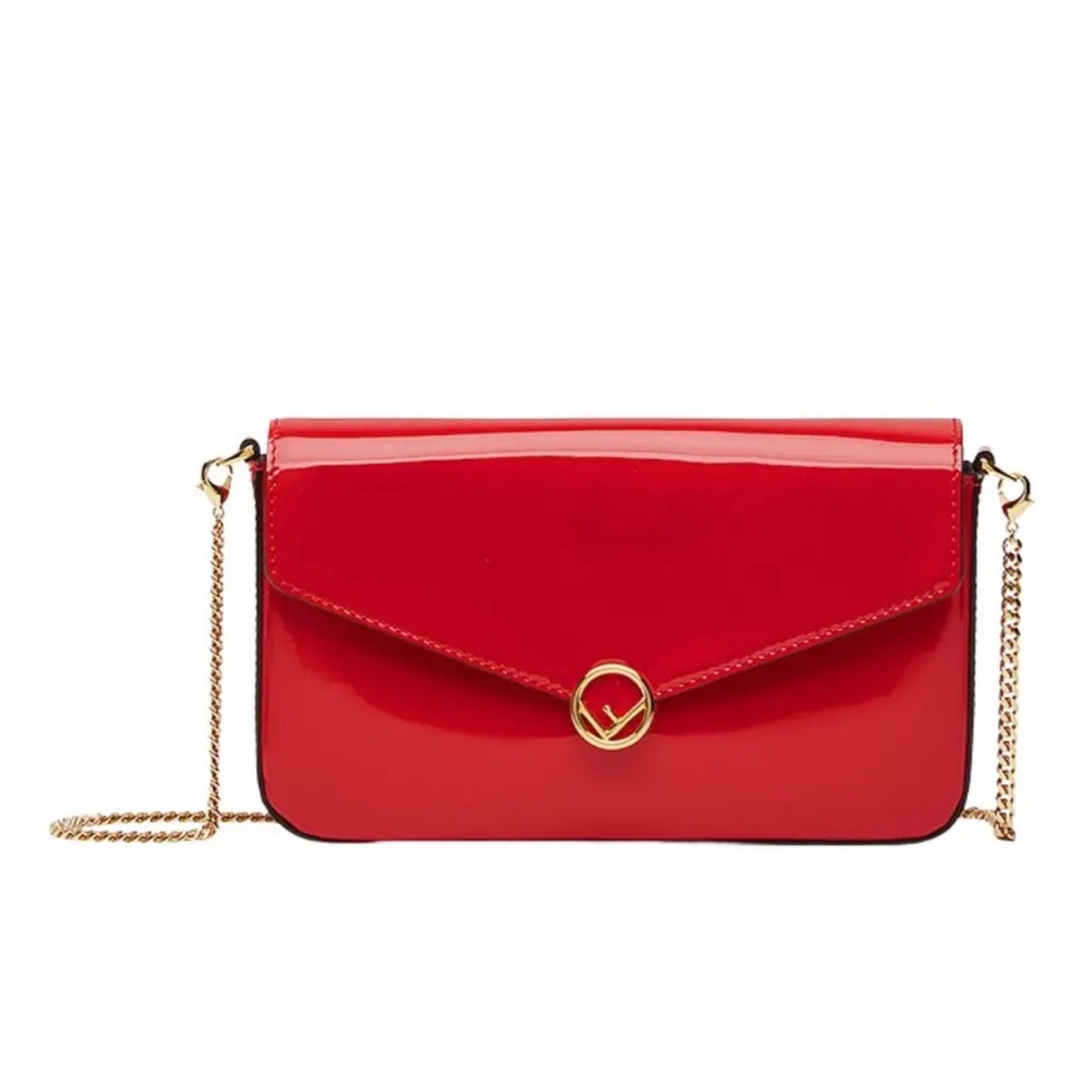 AUTHENTIC FENDI RED PATENT LEATHER WALLET ON CHAIN - Picture 3 of 14